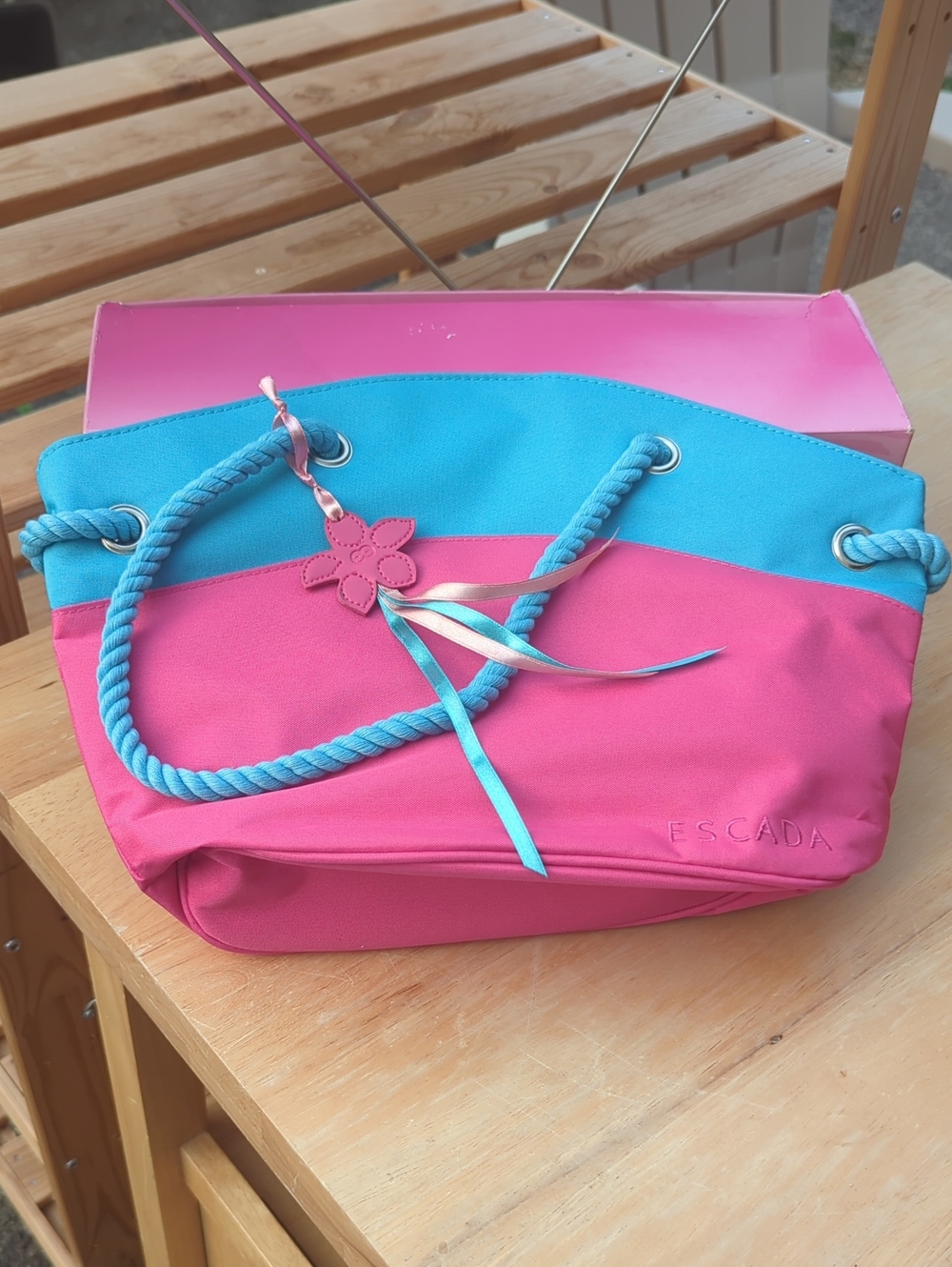 Escada pink & blue Pacific Paradise tote bag